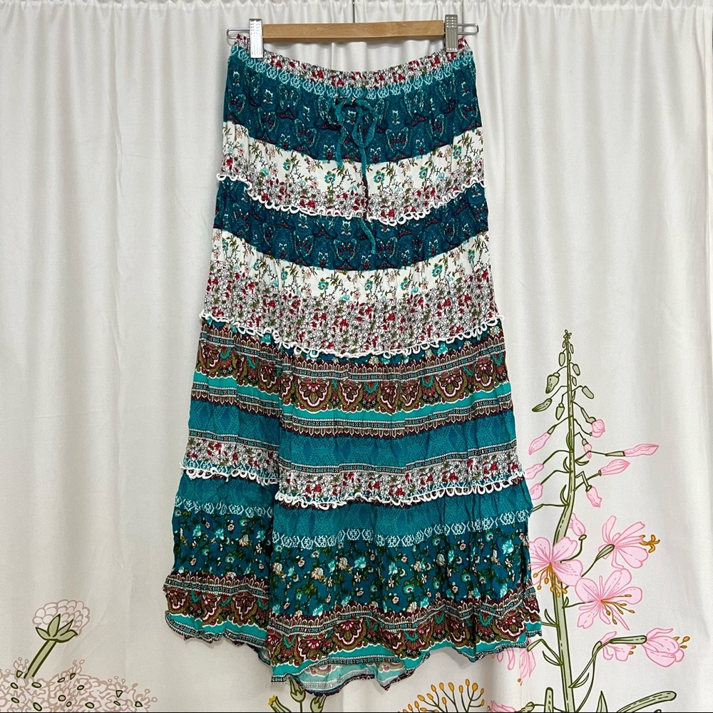 Colourful Patterned Hippie Boho Midi Skirt